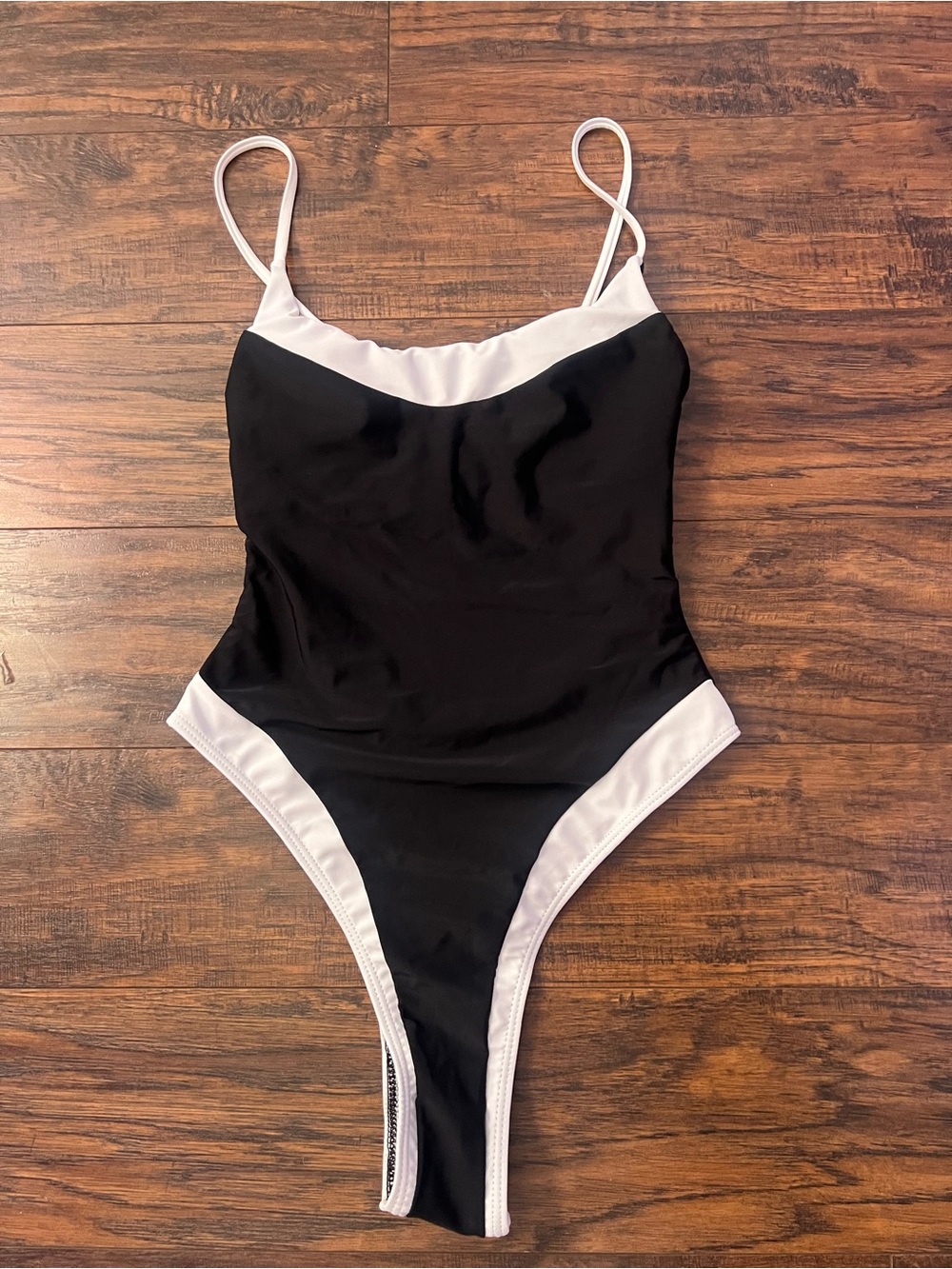 SHEIN Black and White Contrast One-Piece Swimsuit